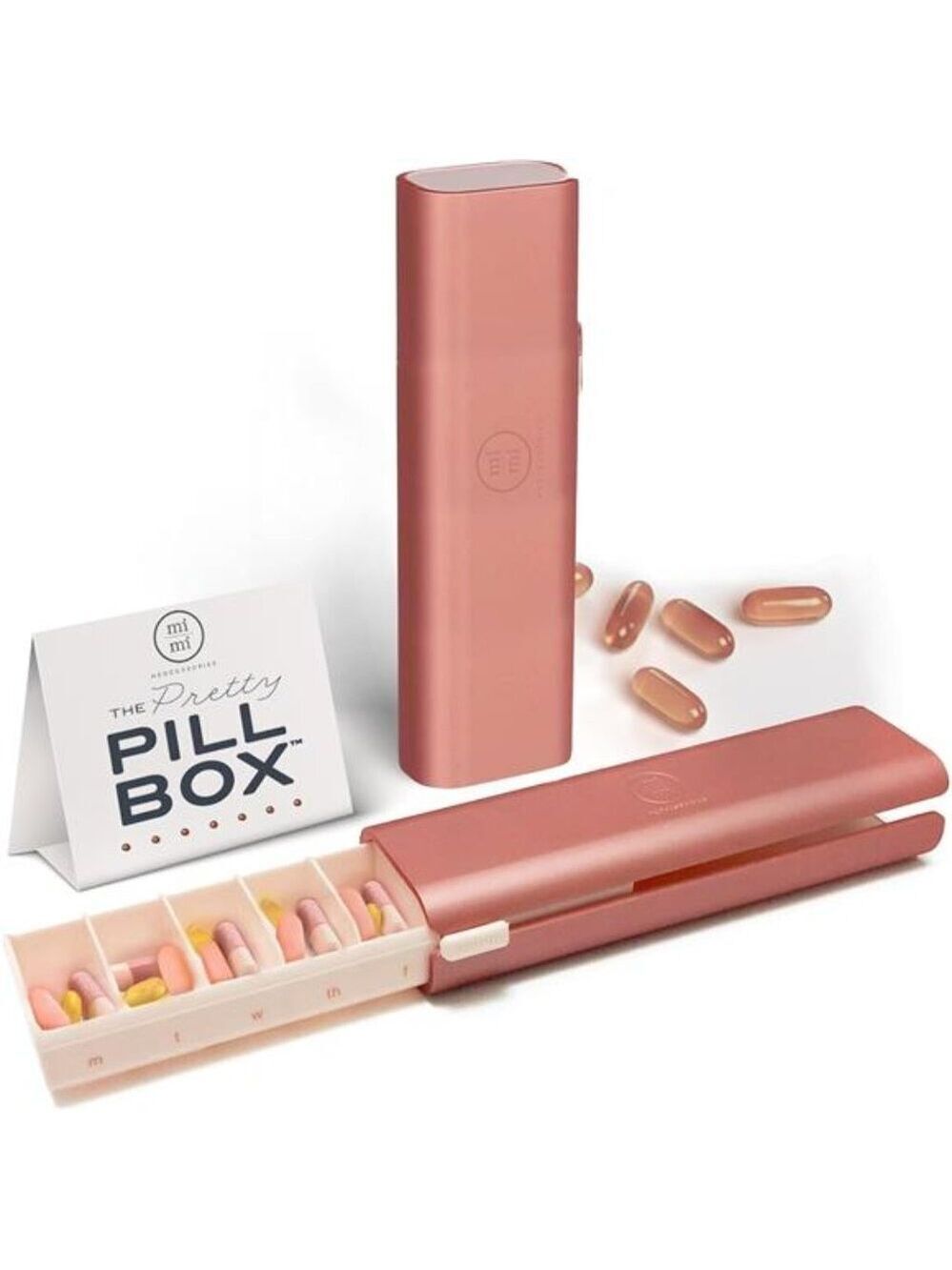 Pretty Pill Box Daily Organizer Compact Pill Case Vitamin Container Travel Women